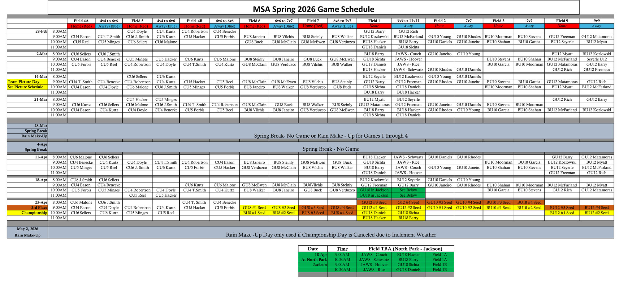 2026 Spring Game Schedule