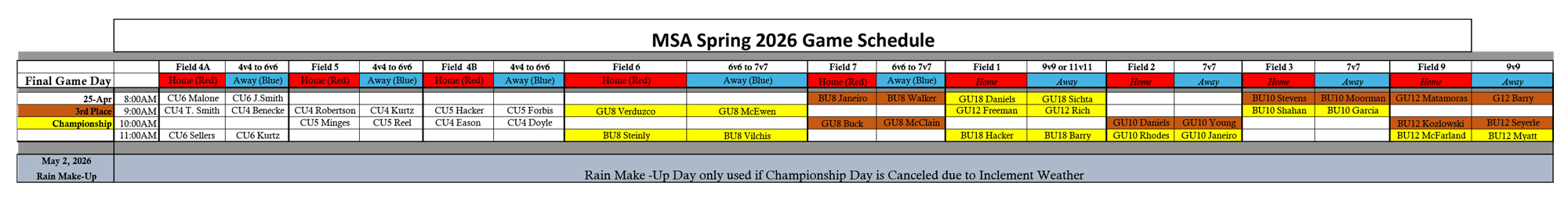 2026 Spring Game Schedule