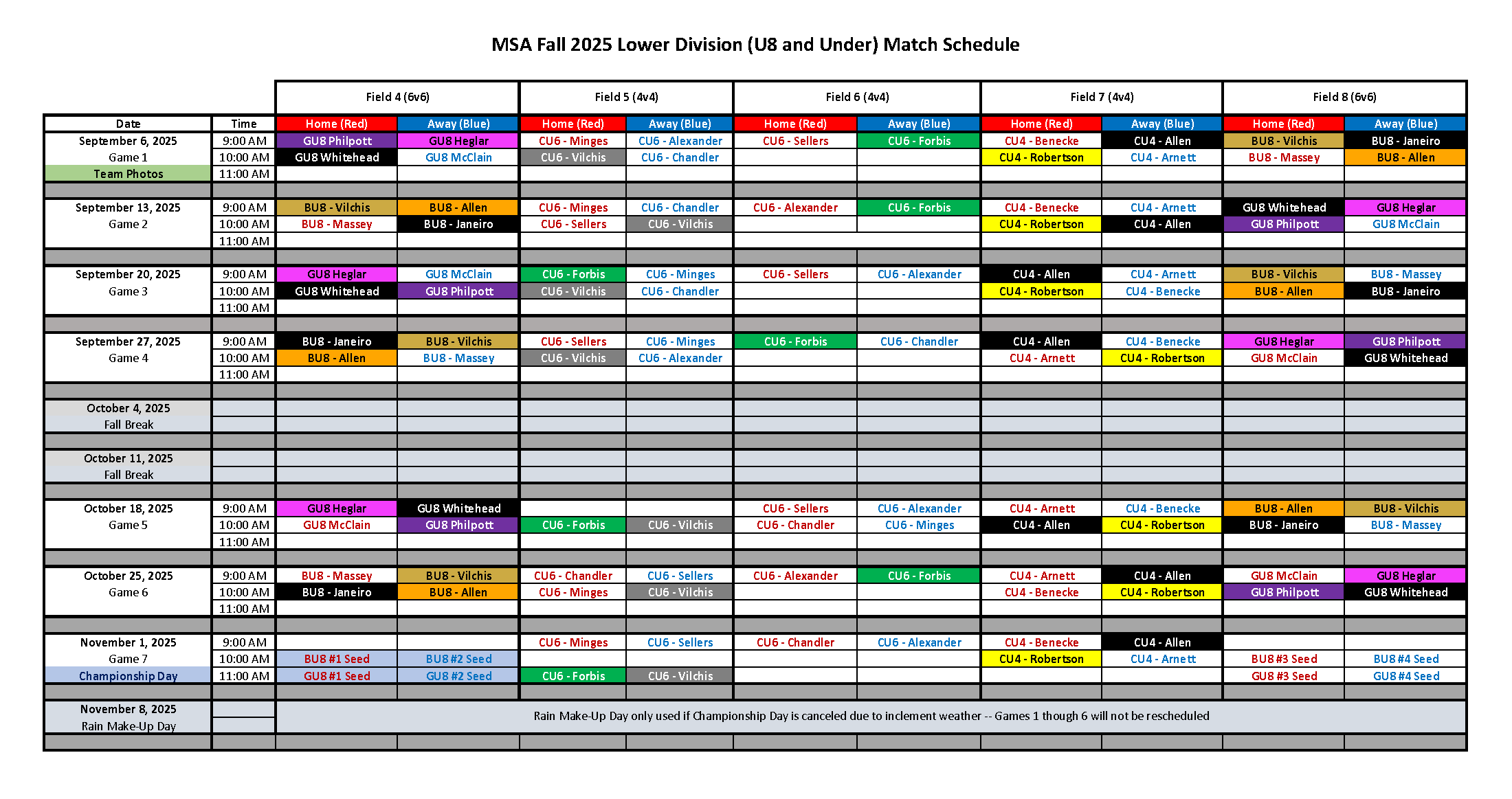 Fall 2025 Schedule Lower Division Final