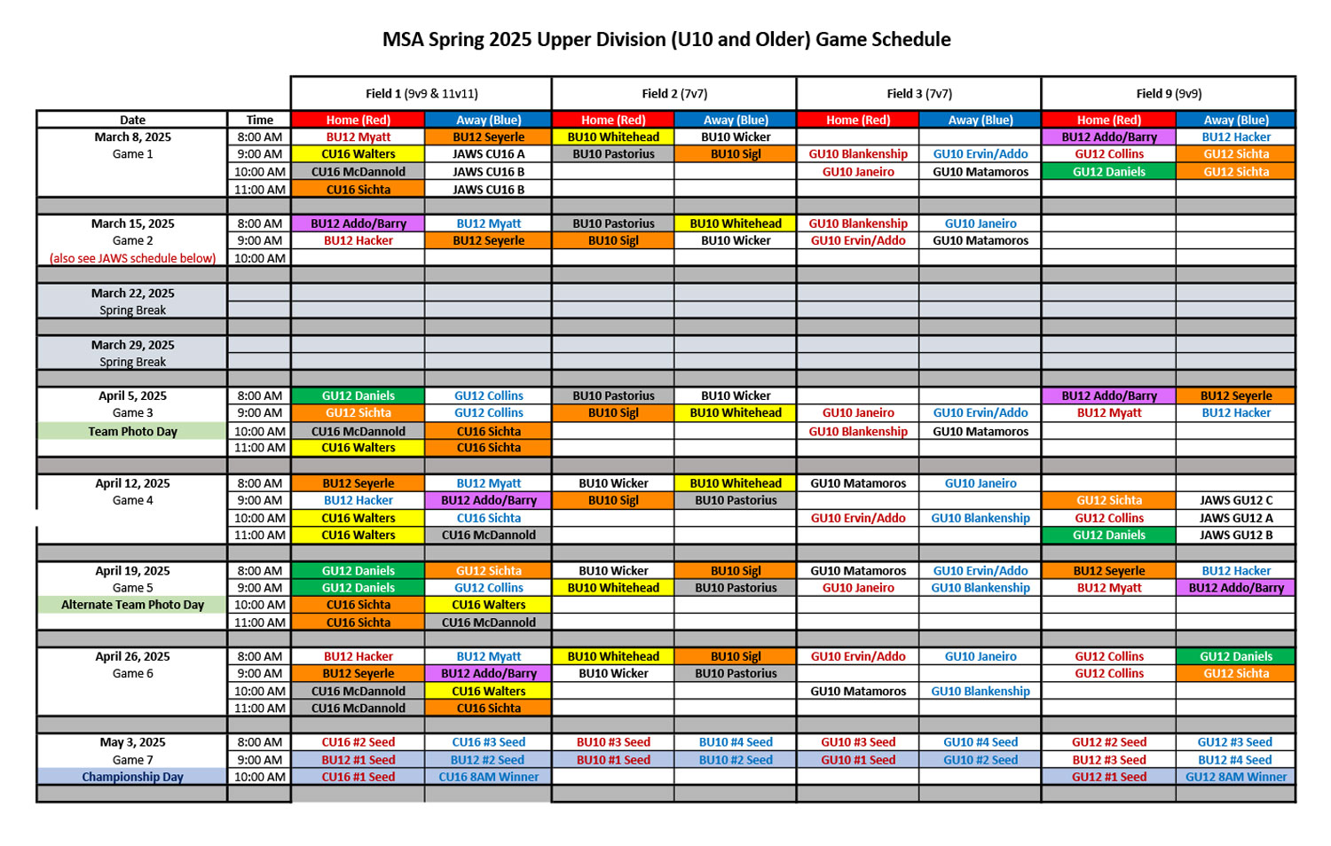 Schedule Upper Division
